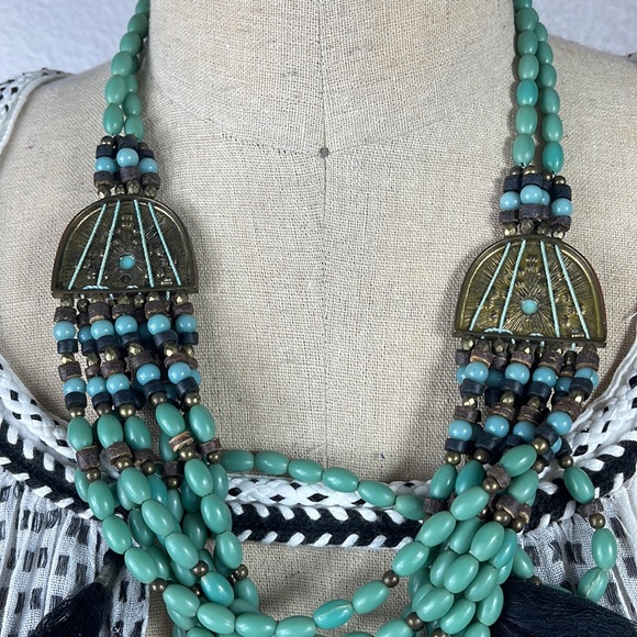Teal Bohemian Costume Jewelry Necklace - Picture 8 of 8